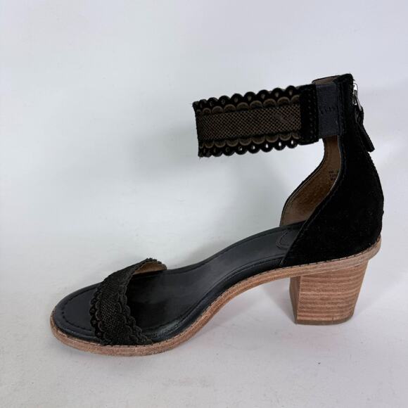 Frye Brielle Scallop Sandal Women's 6 Black Suede Back-Zip Open Toe Block Heel - Picture 6 of 10